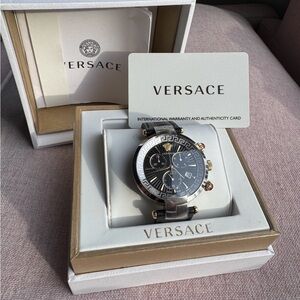 Versace VE2M Medusa Greca Chronograph Watch, Swiss Made, Black, NWT